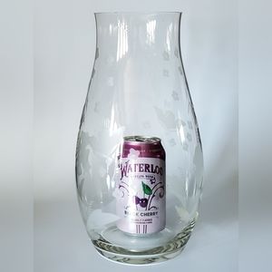 🇷🇴 12" Romanian Blown Etched Floral Glass 🇷🇴 Vase Hurricane Candle 🕯 Lamp